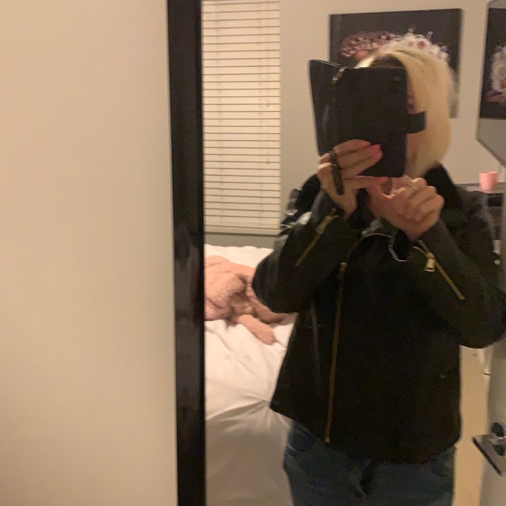 Black pleather bomber jacket cole Jann size large